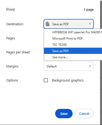 Lista Destination din dialogul de tipărire, cu TSC TE200
