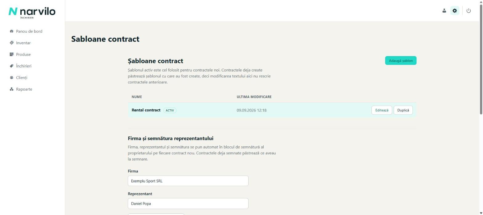 Pagina Șabloane contract cu șablonul activ și secțiunea Firma și semnătura reprezentantului